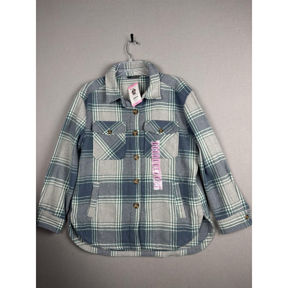 Member's Mark Jacket Womens Small Blue Plaid Shacket Button Front Lined Pockets